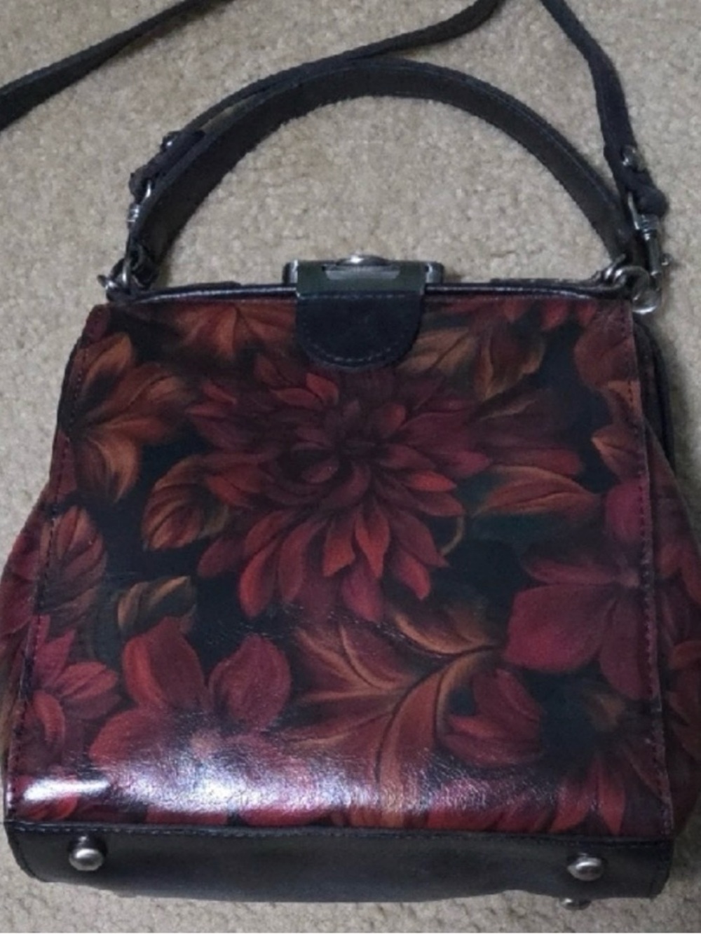 Patricia Nash Nela Leather Frame Satchel Bag - Rustic Mums Floral - Picture 5 of 9